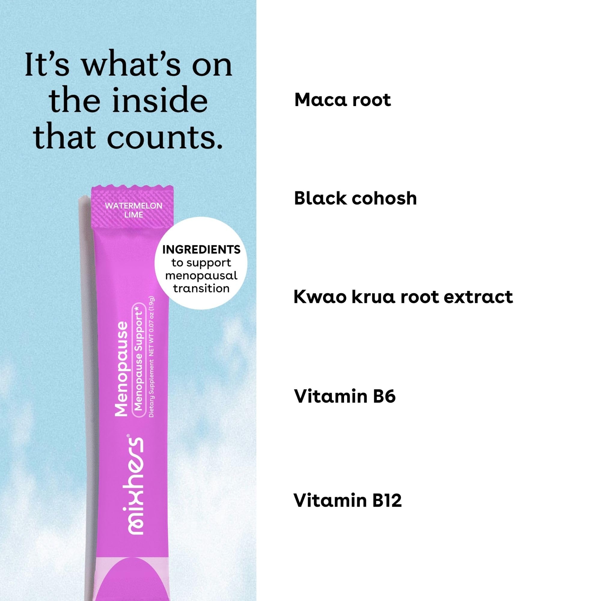 Mixhers Menopause black cohosh ingredient for balance support.