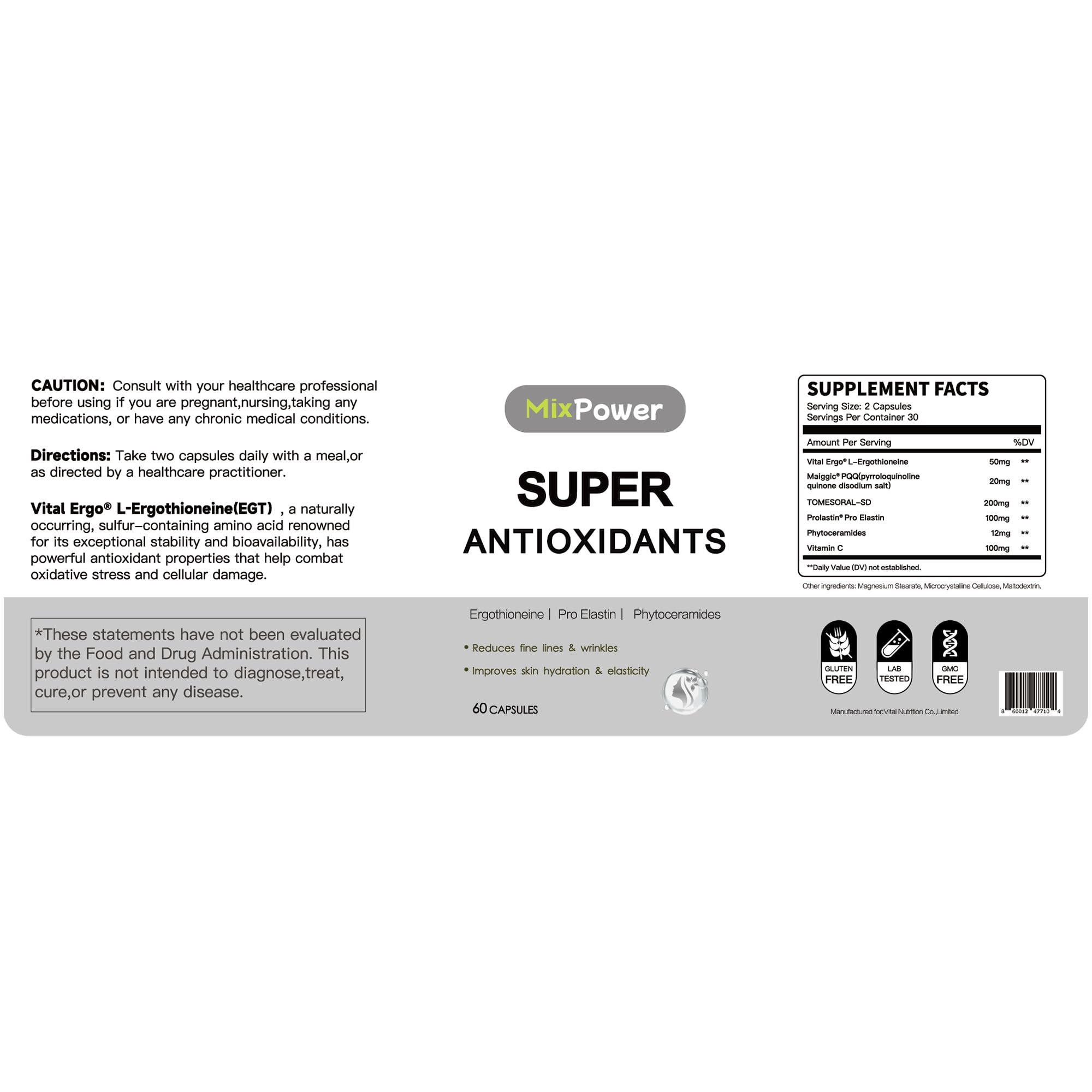 MixPower ergothioneine capsules on white background for daily skincare support