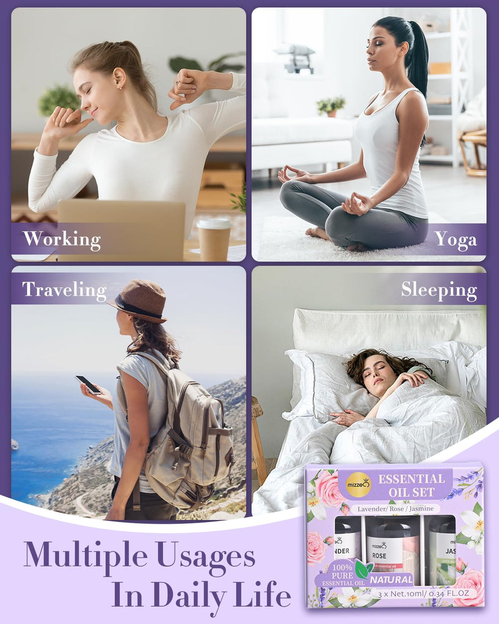MIZZEO Diffuser setup with three oils for home relaxation.