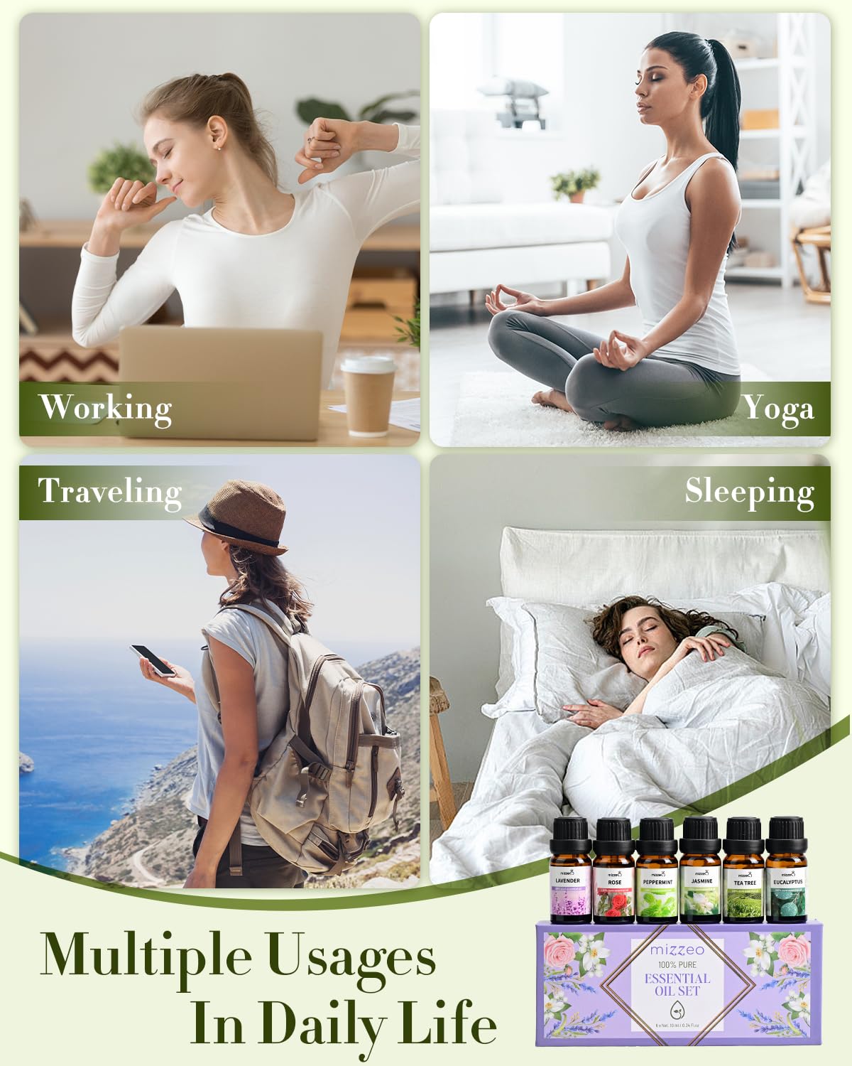 MIZZEO eucalyptus essential oil bottle crisp scent for refreshing diffusers