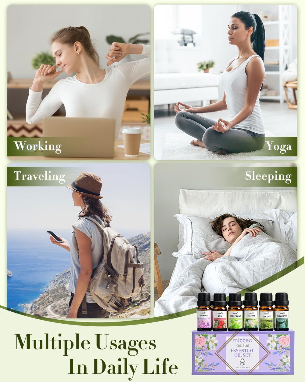 MIZZEO eucalyptus essential oil bottle crisp scent for refreshing diffusers