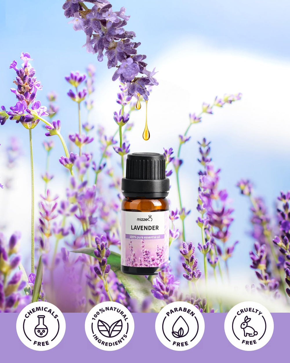 MIZZEO Rose essential oil bottle ideal for romantic mood enhancement.