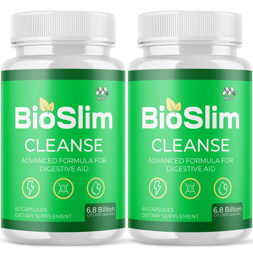 MJO Bioslim Cleanse bottle front shows natural ingredients for daily wellness.