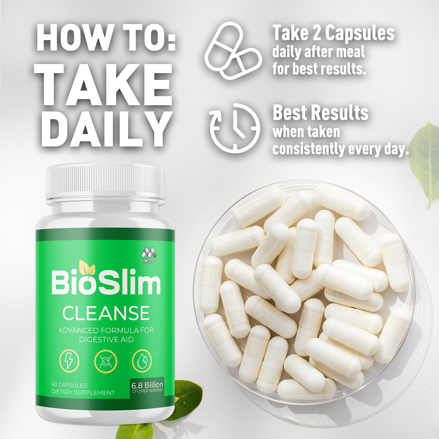 Nutritional label on MJO Bioslim Cleanse highlights all-natural ingredients.