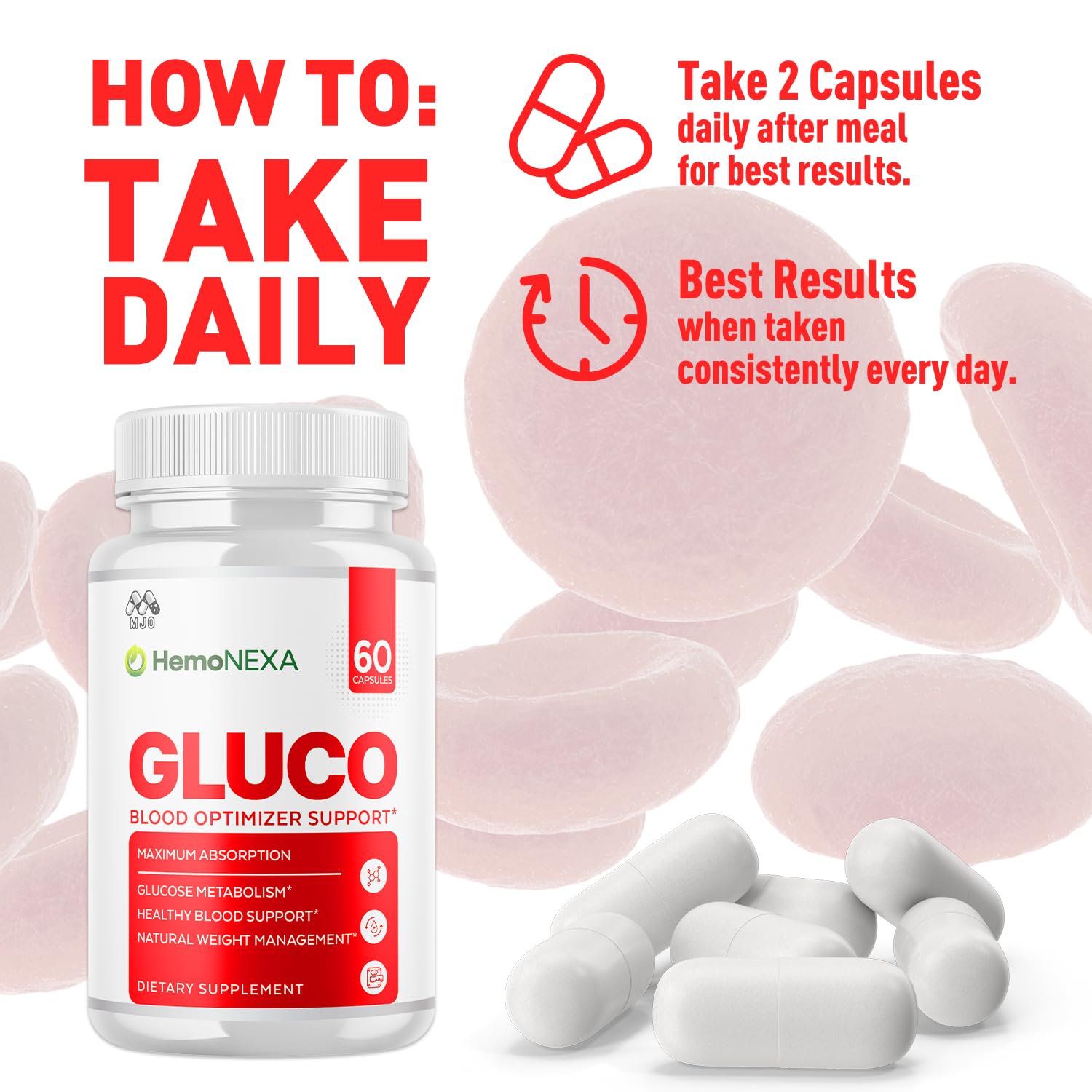 MJO HemoNexa naturals illustration showcases plant-based components.