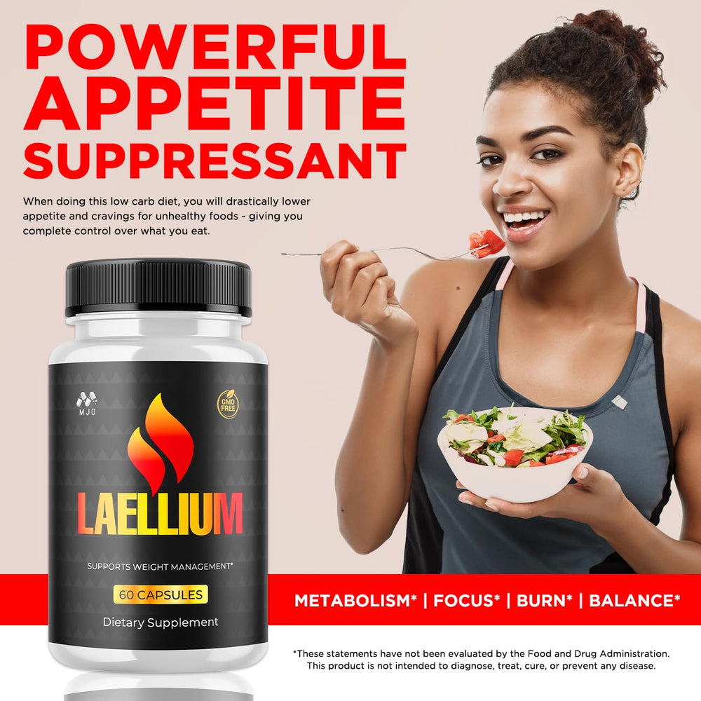 MJO Laellium pills capsules out of bottle emphasize easy daily intake.