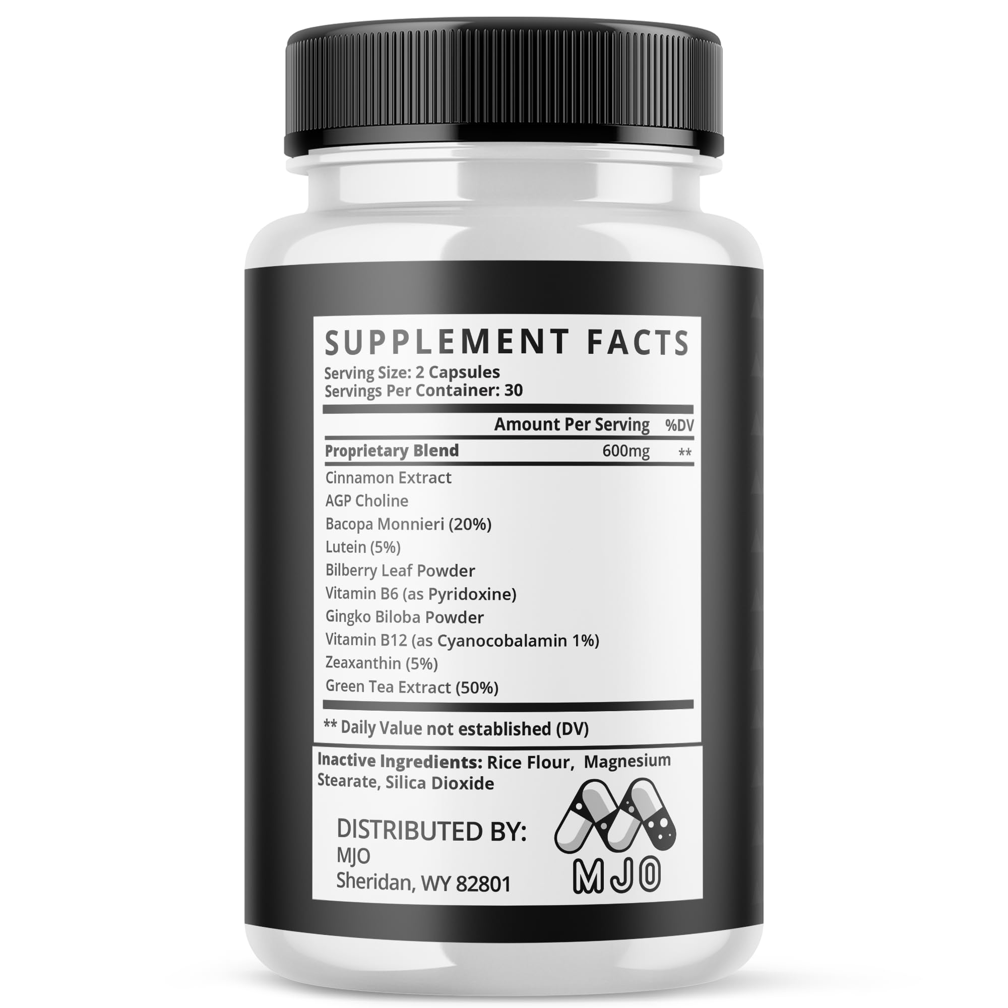 MJO Laellium pills product display with branding reinforces trust and quality.