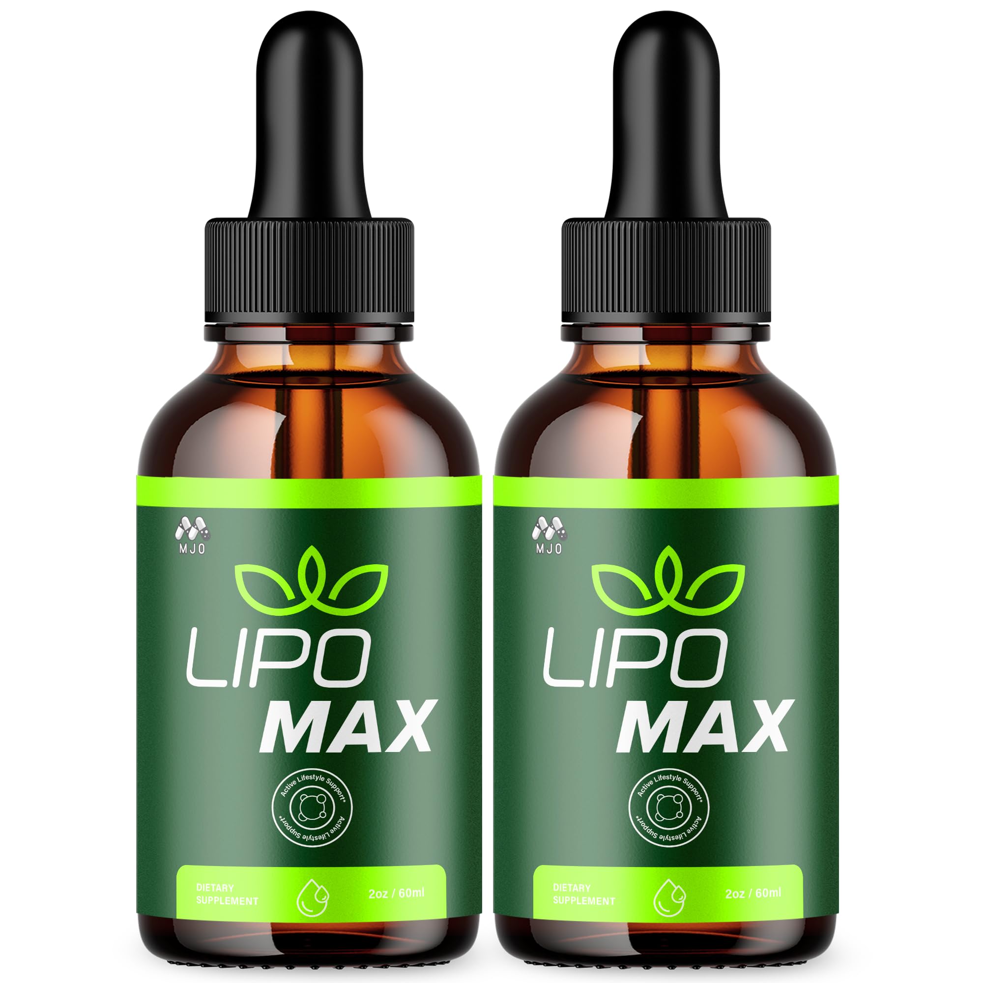 MJO Lipomax Drops bottle front with pink salt for daily wellness.