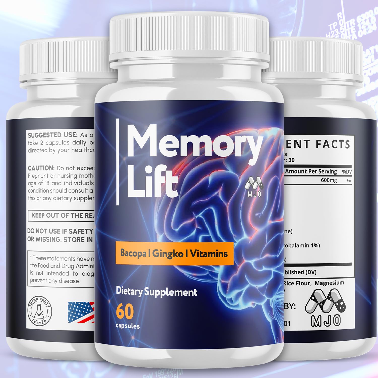 MJO Memory Lift Capsules label highlights natural blend