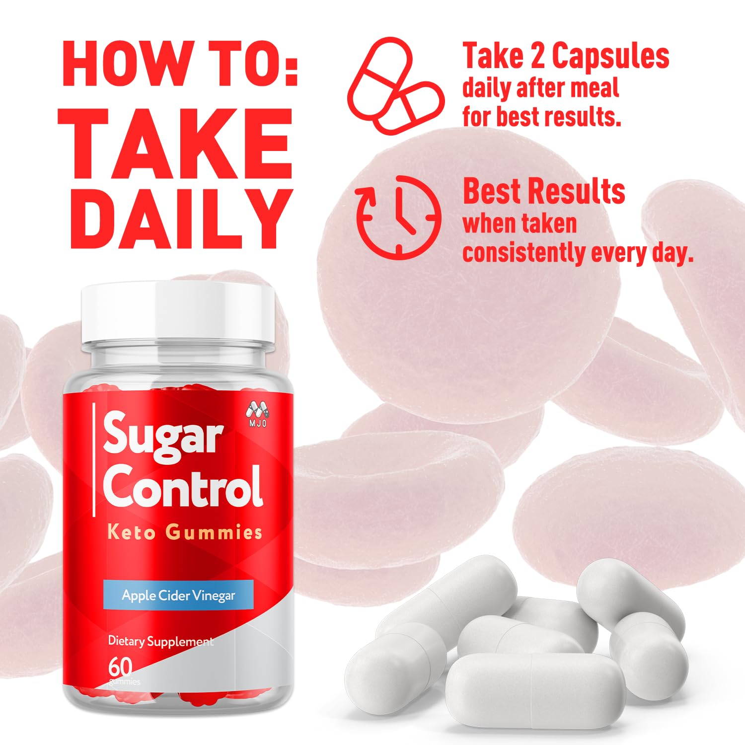 MJO SugarControl keto gummies label highlights ingredients and serving