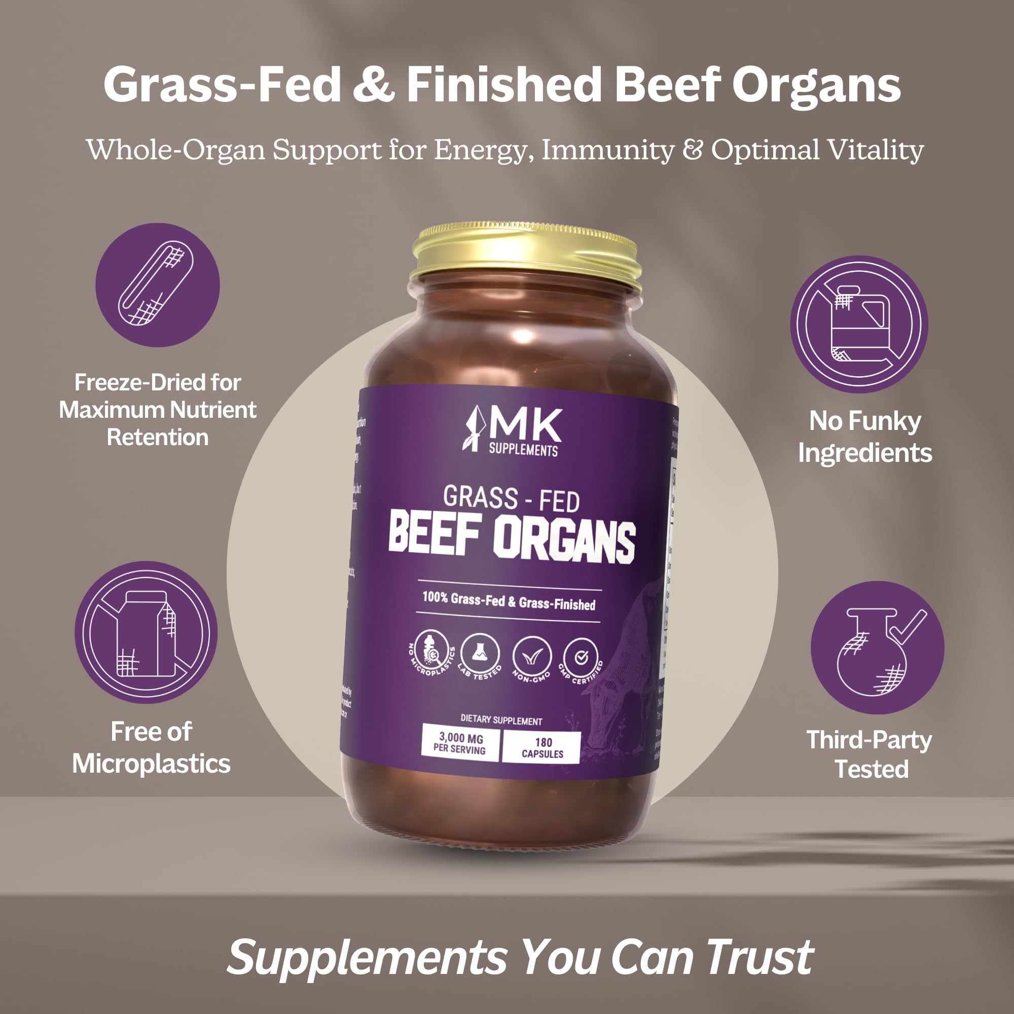 MK Supplements beef organ liver close-up highlights rich micronutrients for everyday vitality.