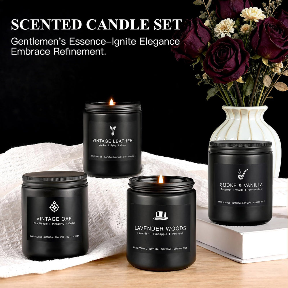 MKCLDE gift-set candle image shows a complete masculine 4-pack for gifting.
