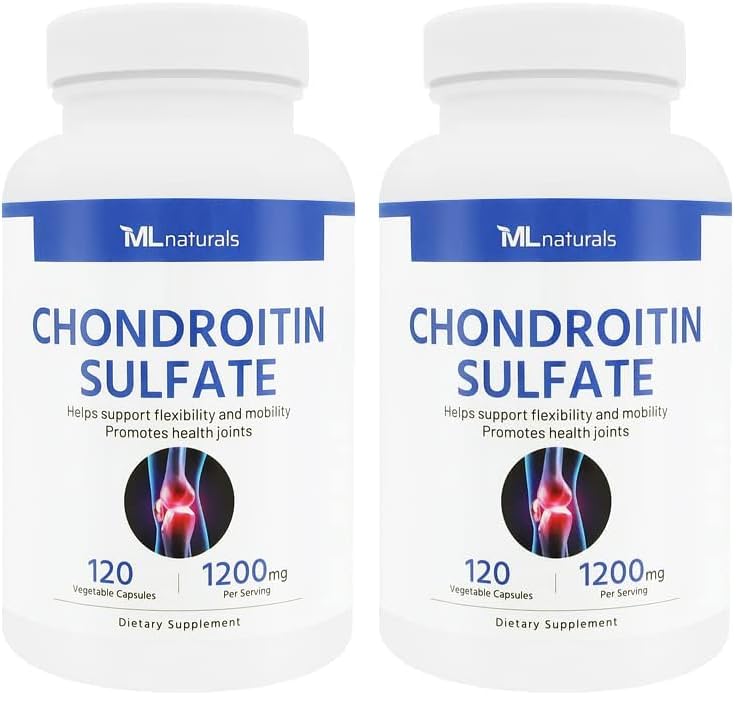 ML Naturals Chondroitin 1200 mg bottle front view with vegan capsules for joint support.