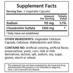 ML Naturals Chondroitin 1200 mg bottle label shows 99% purity and NSF certification.