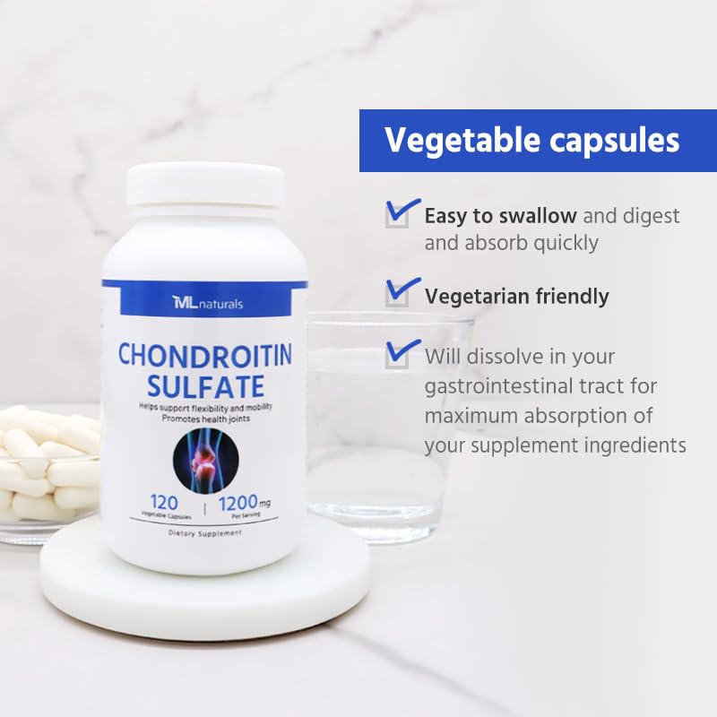 Graphic highlights 99% purity for ML Naturals Chondroitin 1200 mg.