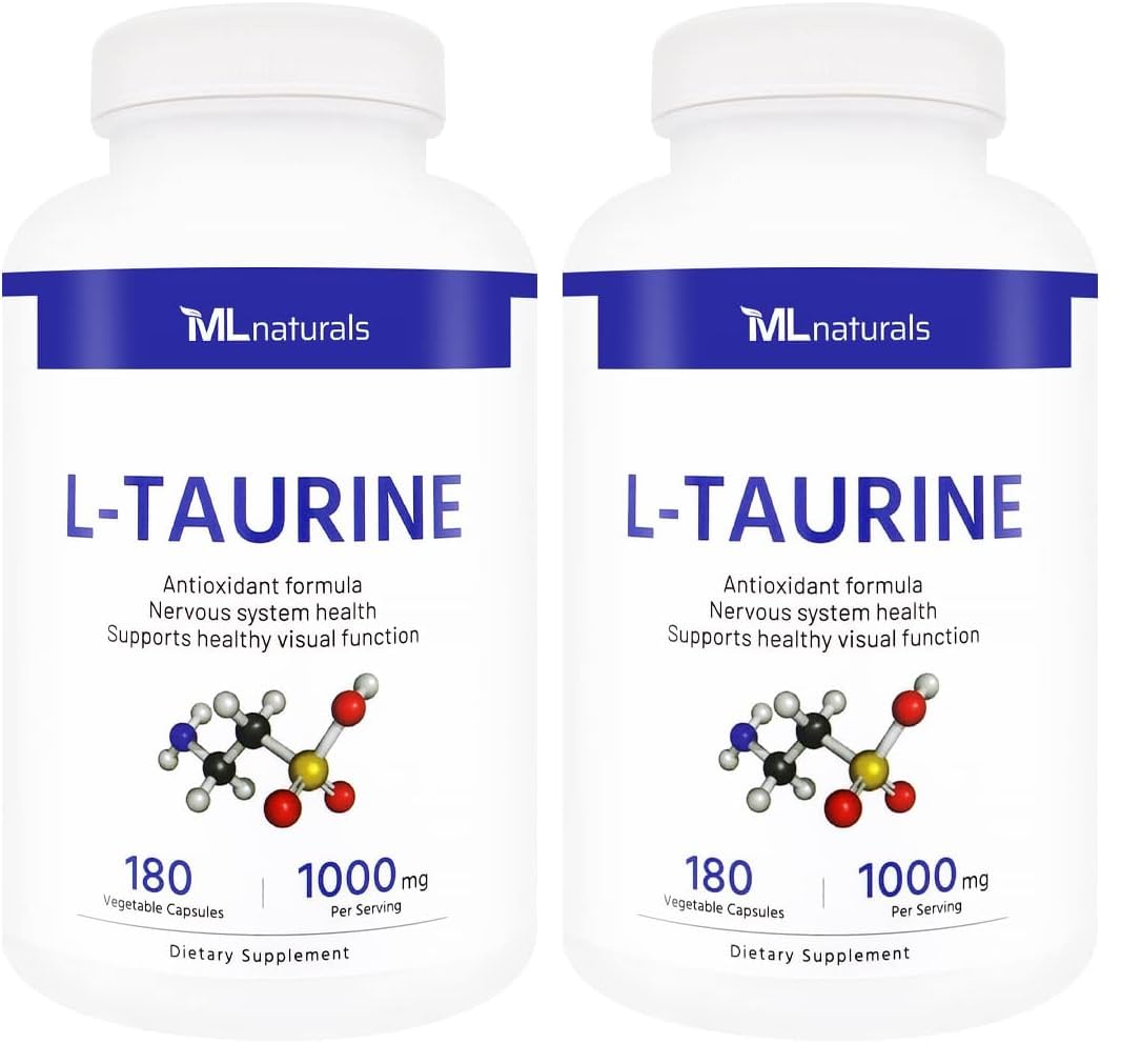 ML Naturals L-Taurine bottle front signaling high purity for daily wellness.