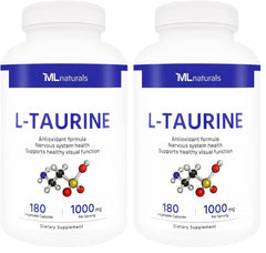 ML Naturals L-Taurine bottle front signaling high purity for daily wellness.