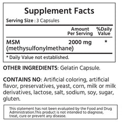 ML Naturals MSM 2000 mg capsules for easy digestion and absorption.