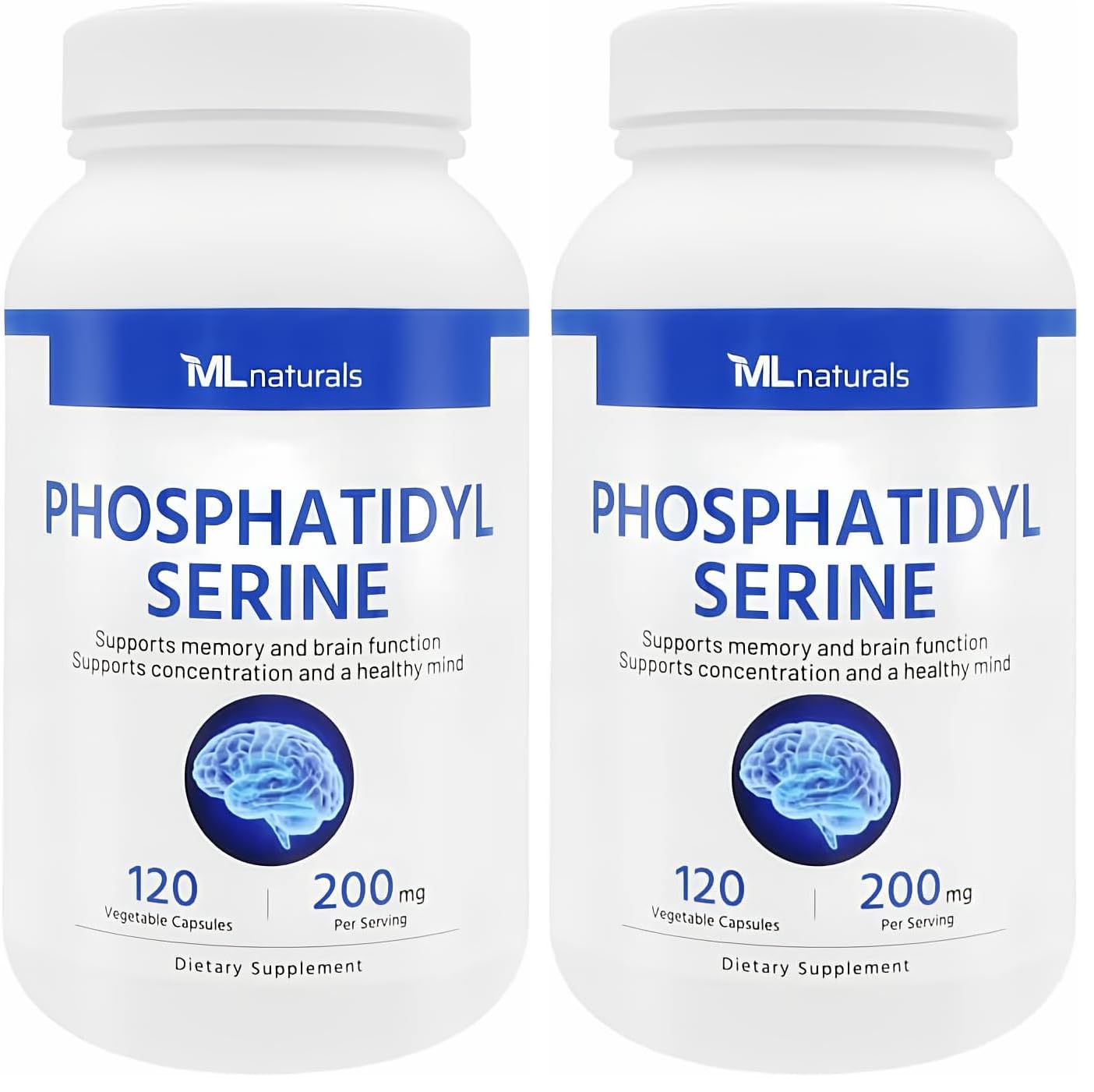 ML Naturals Phosphatidylserine bottle with 120 vegetable capsules for daily cognitive support