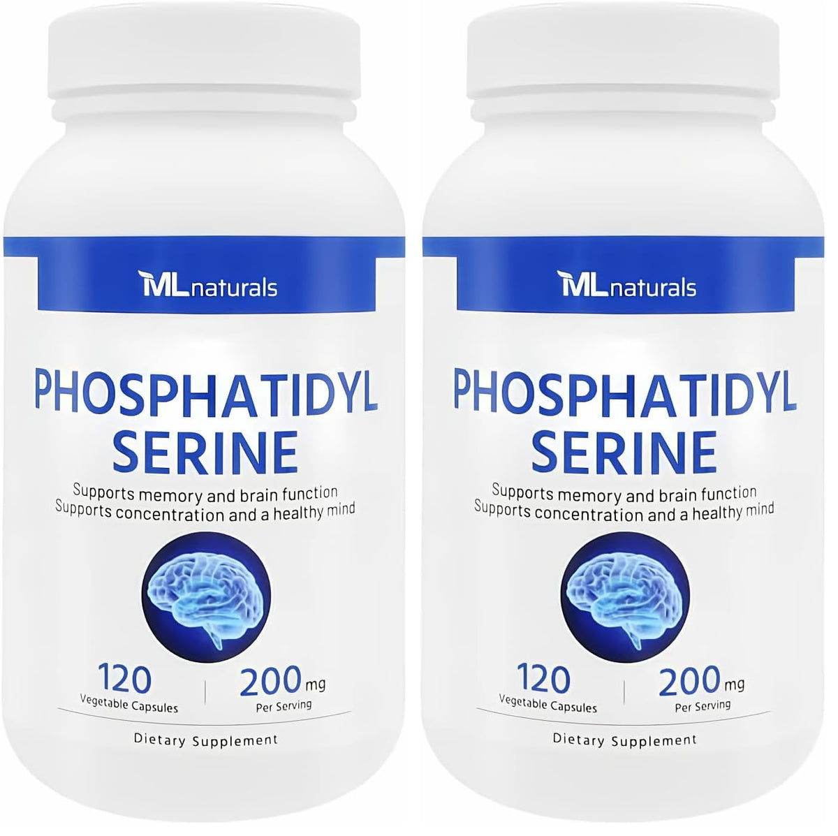 ML Naturals Phosphatidylserine bottle with 120 vegetable capsules for daily cognitive support