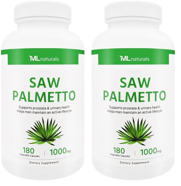 ML Naturals Saw Palmetto bottle pour showcasing premium 4:1 extract for daily urinary support