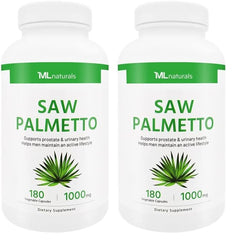 ML Naturals Saw Palmetto bottle pour showcasing premium 4:1 extract for daily urinary support