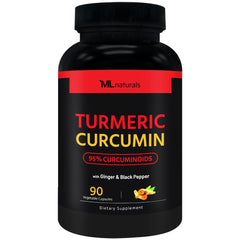 ML Naturals Turmeric Curcumin bottle showing high-potency capsules for daily support
