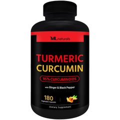 ML Naturals Turmeric Curcumin bottle with high-potency daily wellness formula.