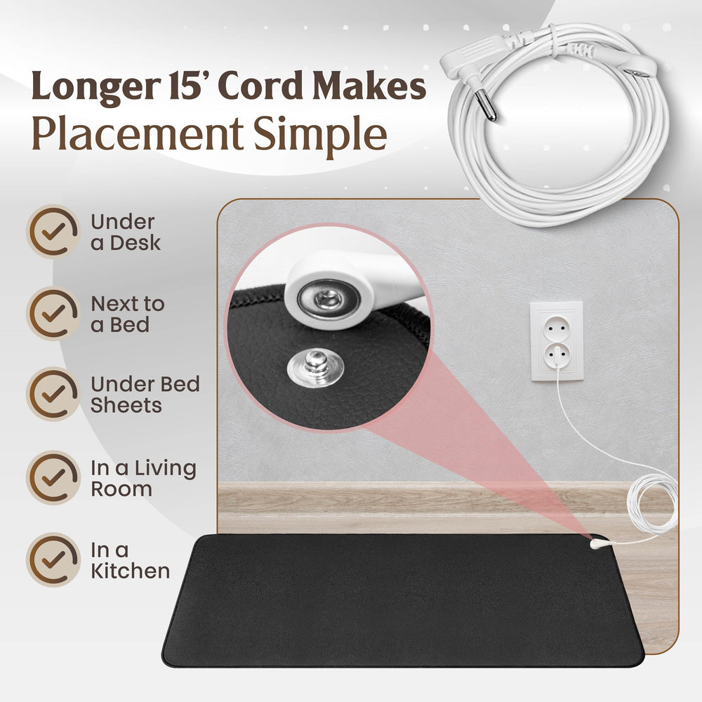 MLAB GroundFlow placed beside the bed for convenient nightly grounding