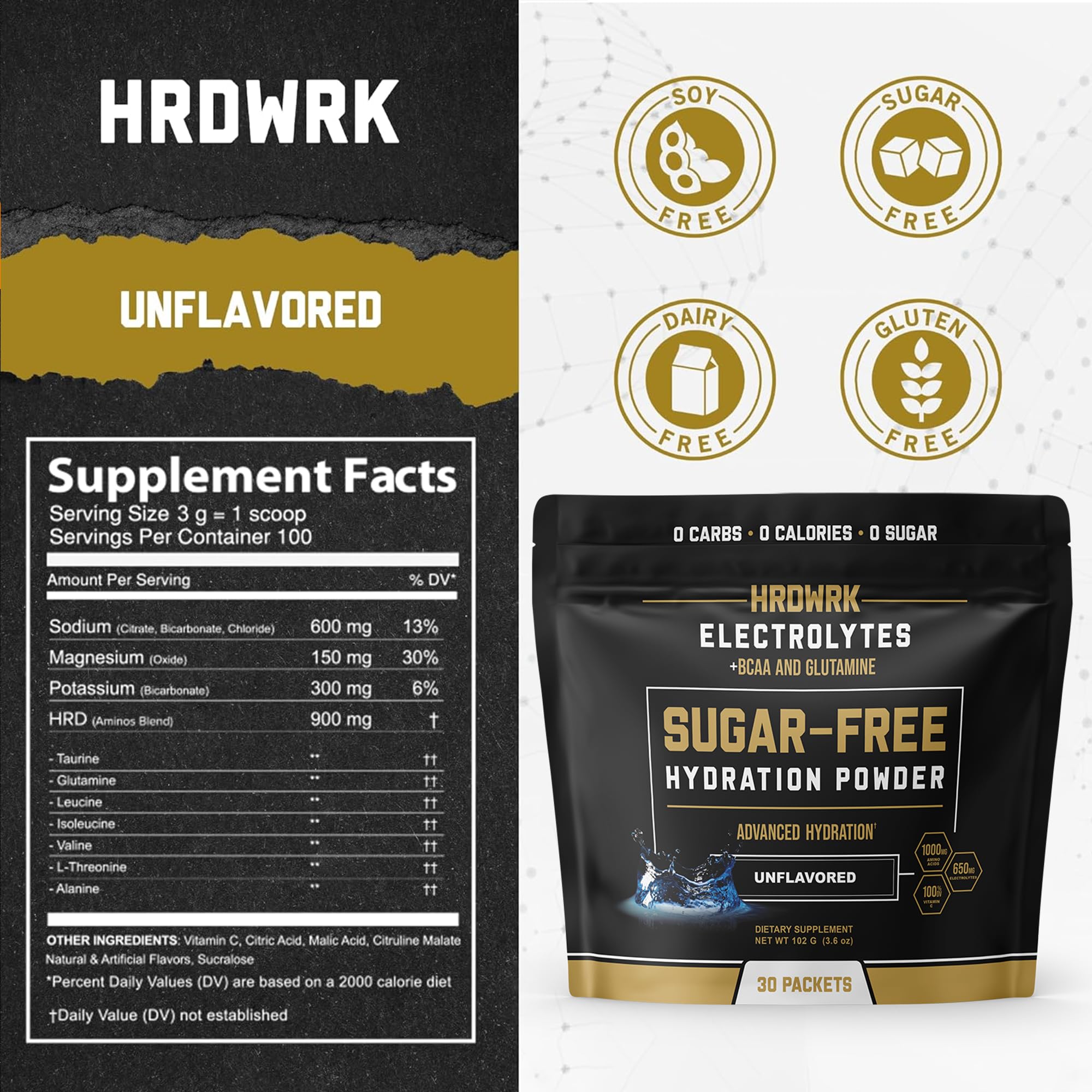 HRDWRK electrolyte packets ready for workouts and endurance on the go.