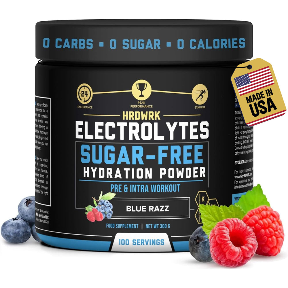 MMA Nutrition HRDWRK electrolytes powder bottle pour supports hydration during workouts.
