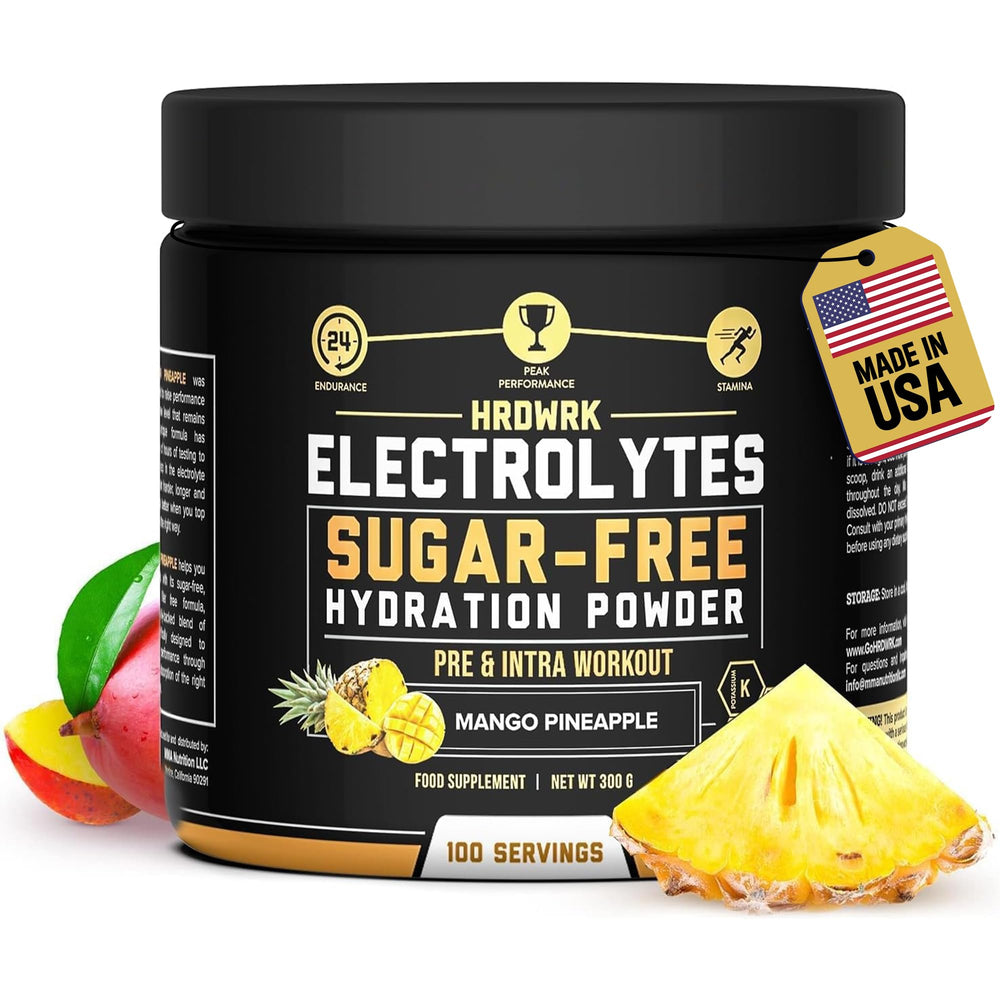 MMA Nutrition HRDWRK electrolytes powder bottle supports hydration during intense workouts