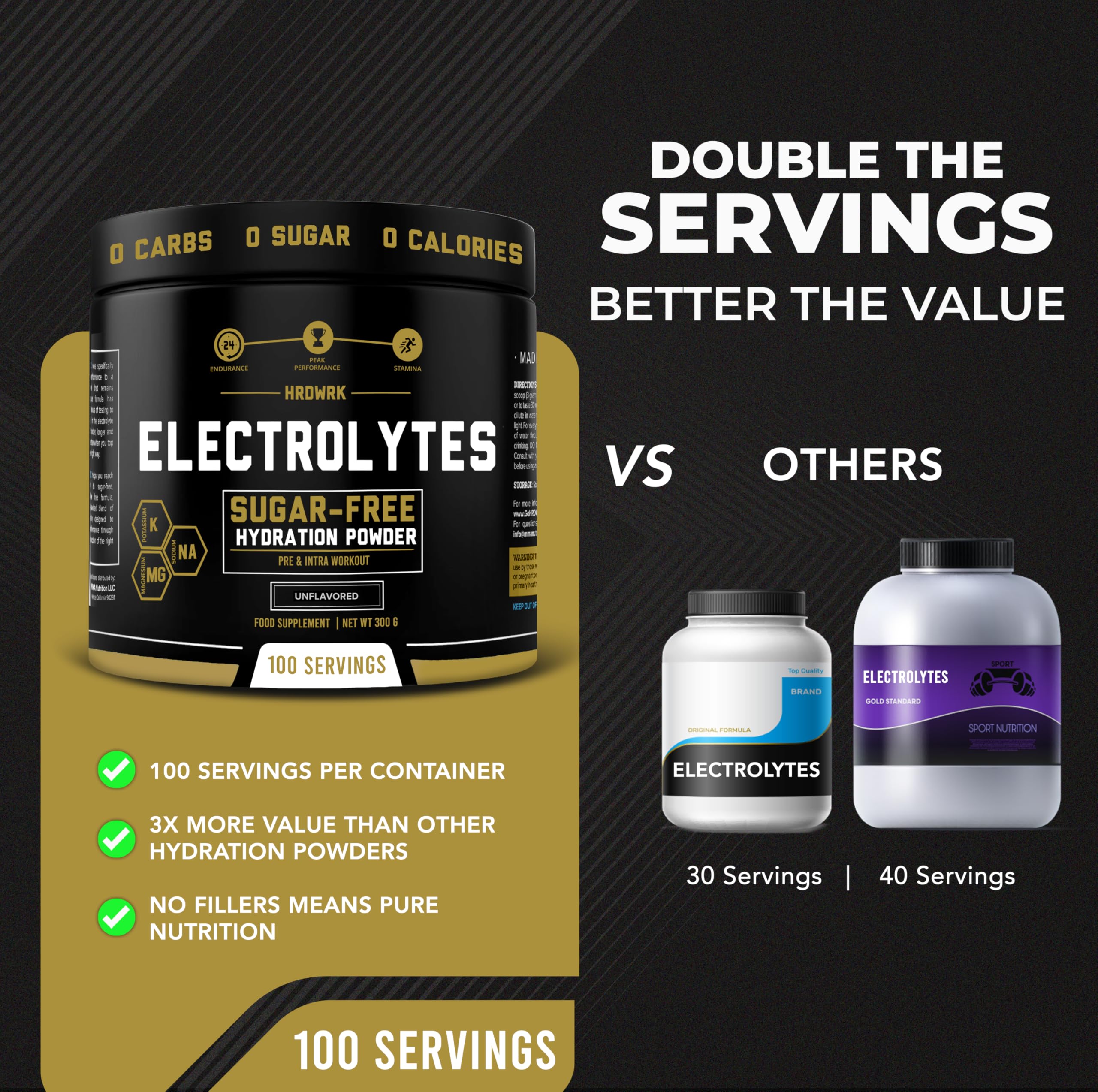HRDWRK hydration in glass after workout showing clear electrolyte mix