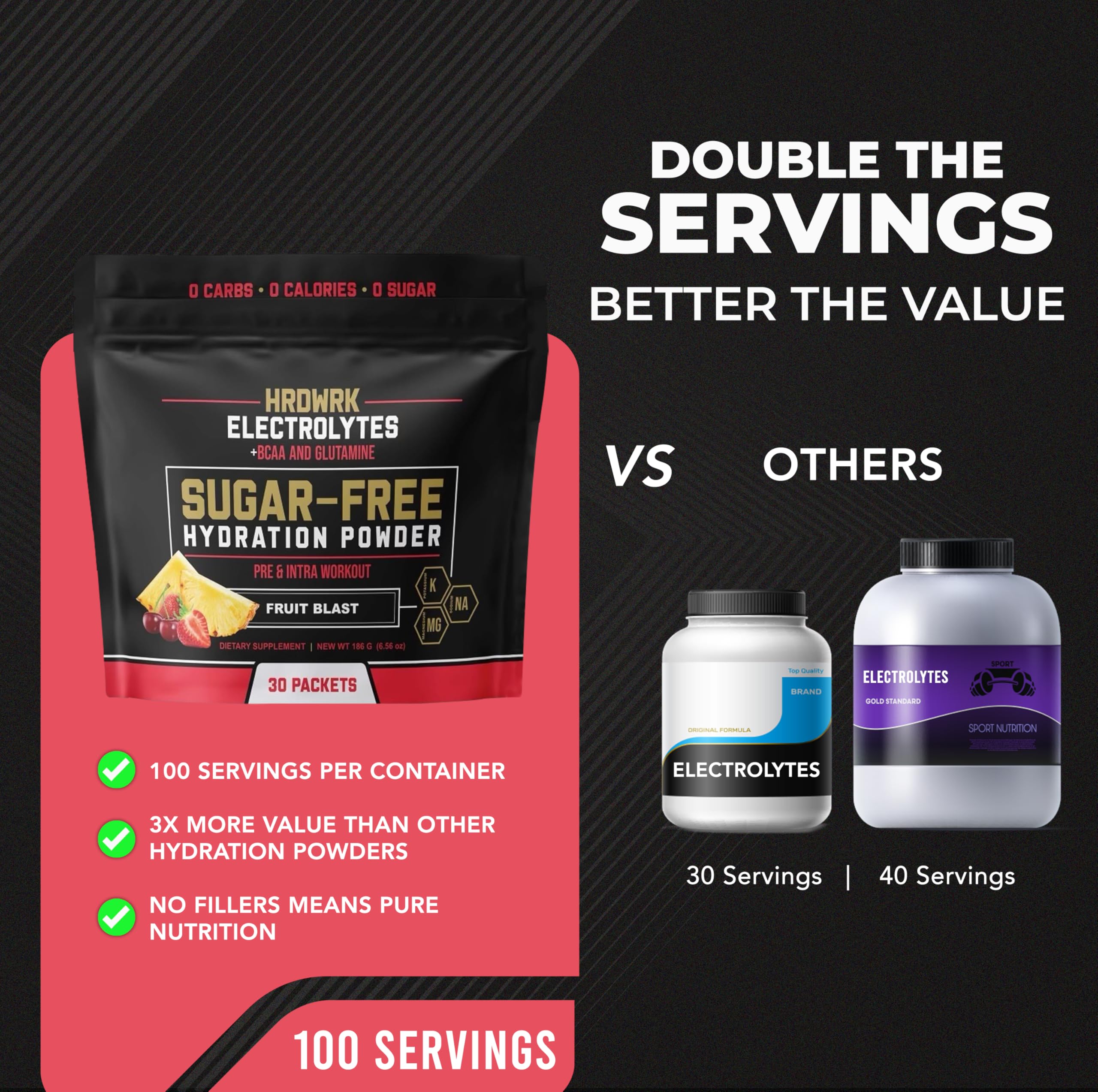 Scoop and 6.2g serving of HRDWRK electrolytes for training sessions