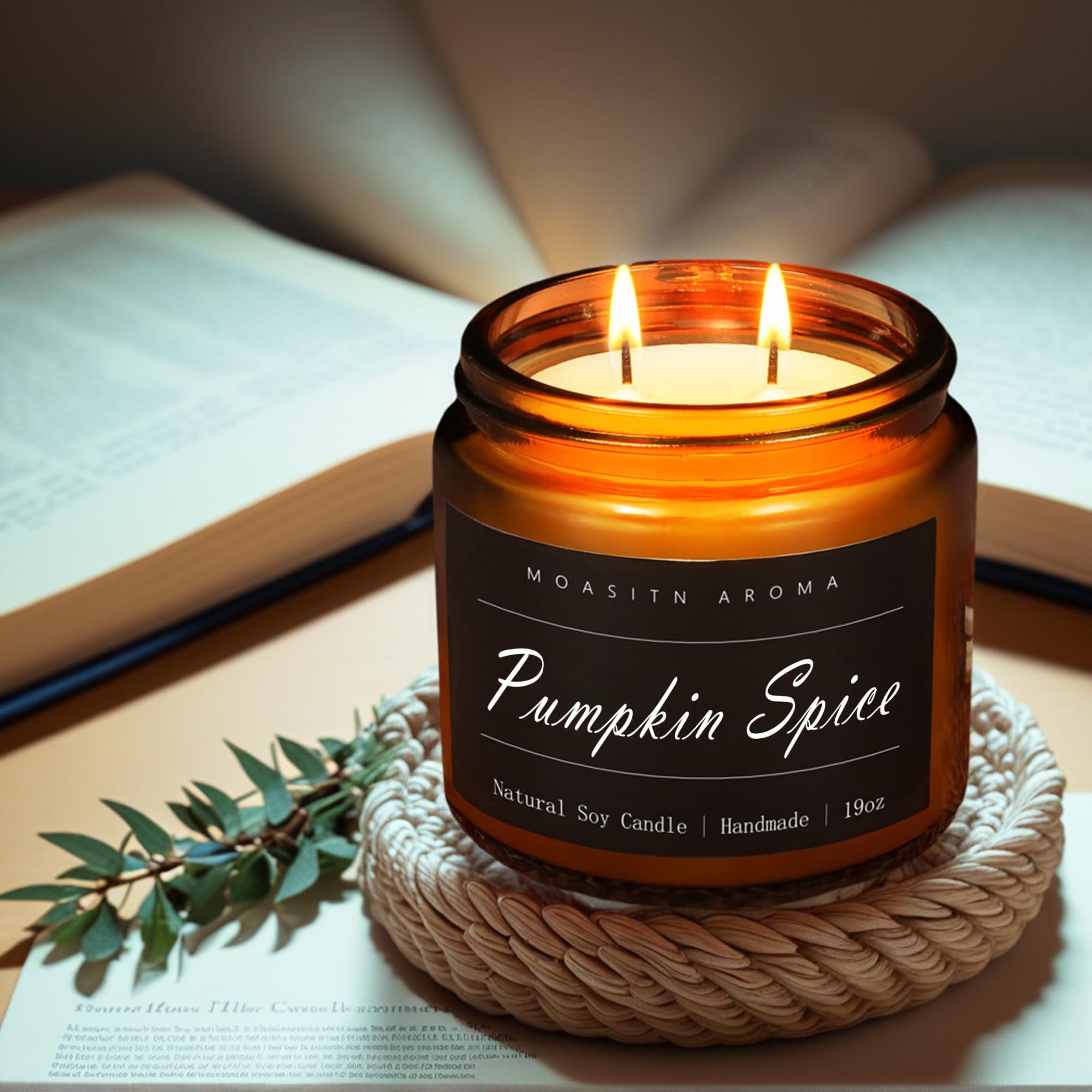 MOASITN amber glass jar candle you can reuse as decor.