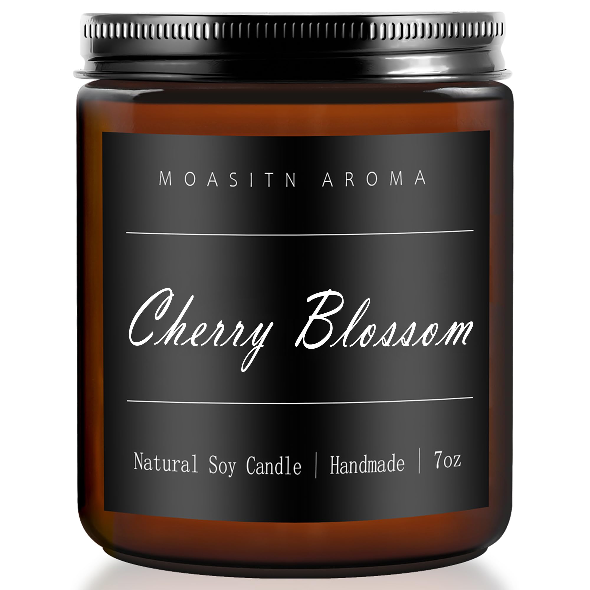 MOASITN cherry blossom candle in amber jar creates inviting ambiance.