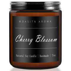 MOASITN cherry blossom candle in amber jar creates inviting ambiance.