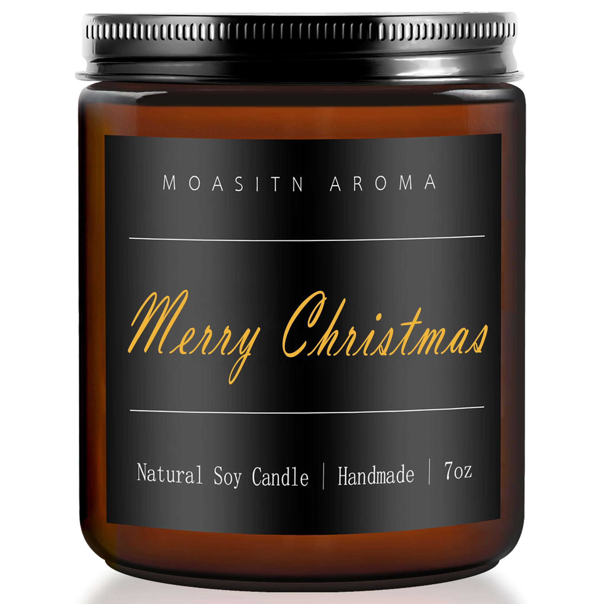 MOASITN Merry Christmas candle in brown jar creates cozy home ambiance.