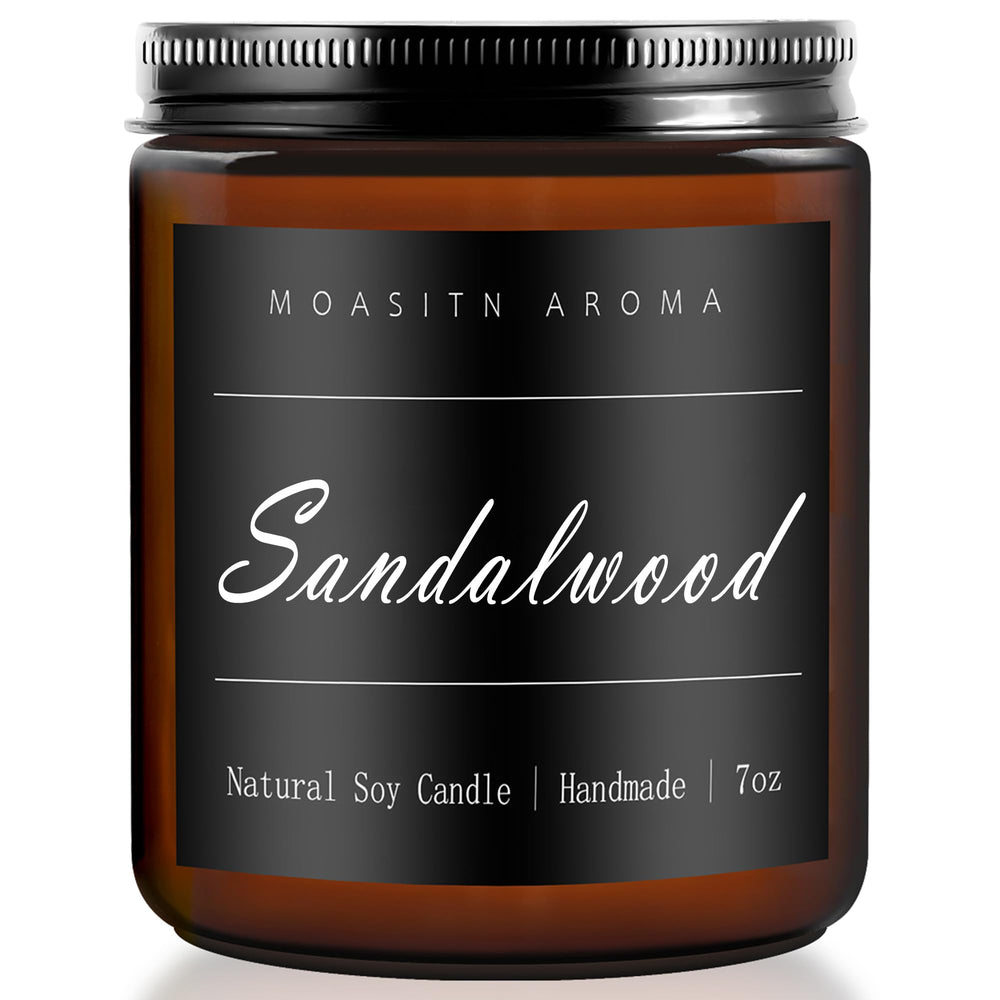 MOASITN sandalwood candle in amber jar enhances calm ambience