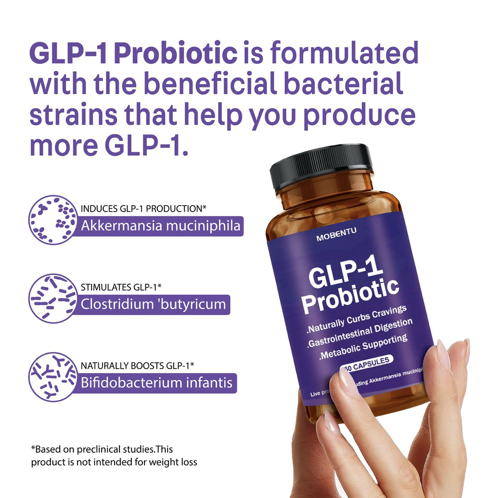Mobentu GLP-1 Probiotic Akkermansia Muciniphila ingredients image emphasizes target gut lining benefits