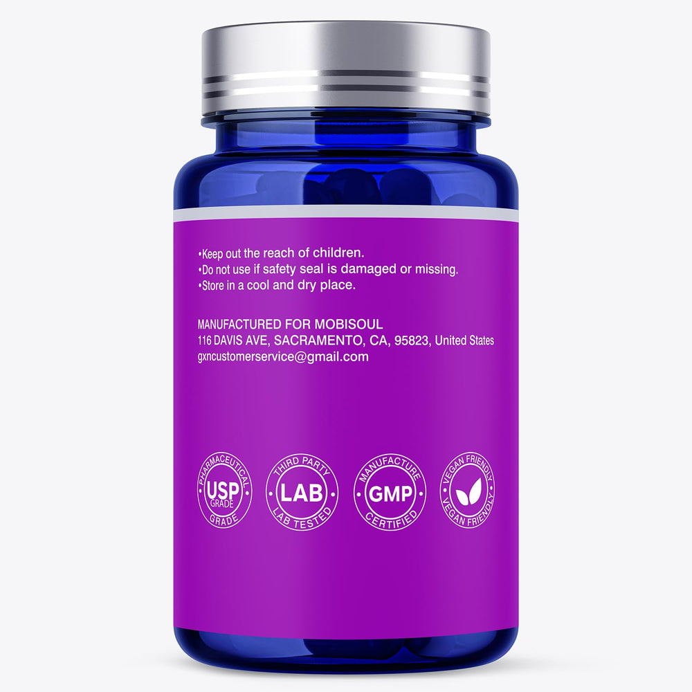 Mobisoul 60-count bottle on shelf for daily convenience.