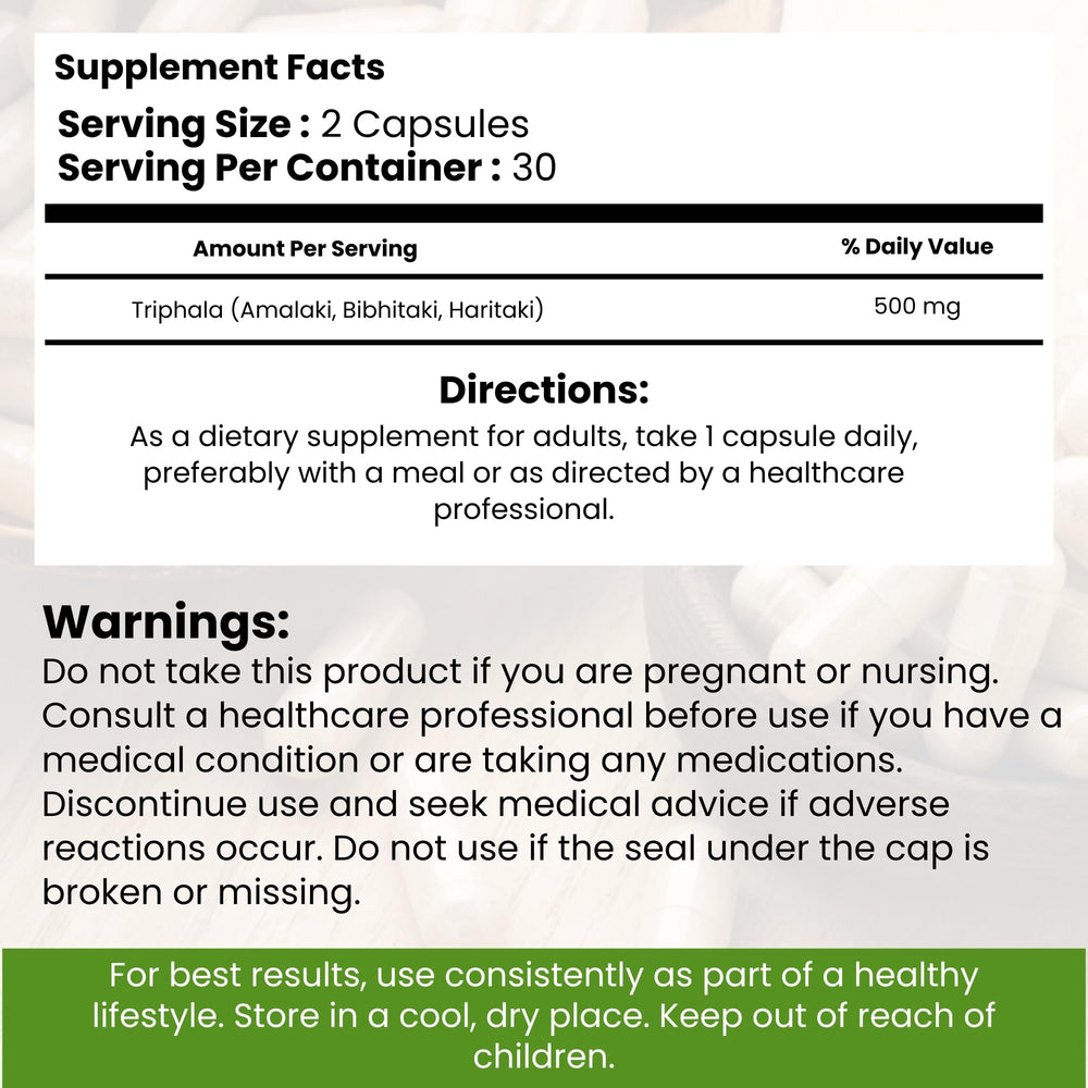 Modern Ayurvedic Centre Triphala capsules haritaki-bibhitaki powders close-up for digestive wellness.