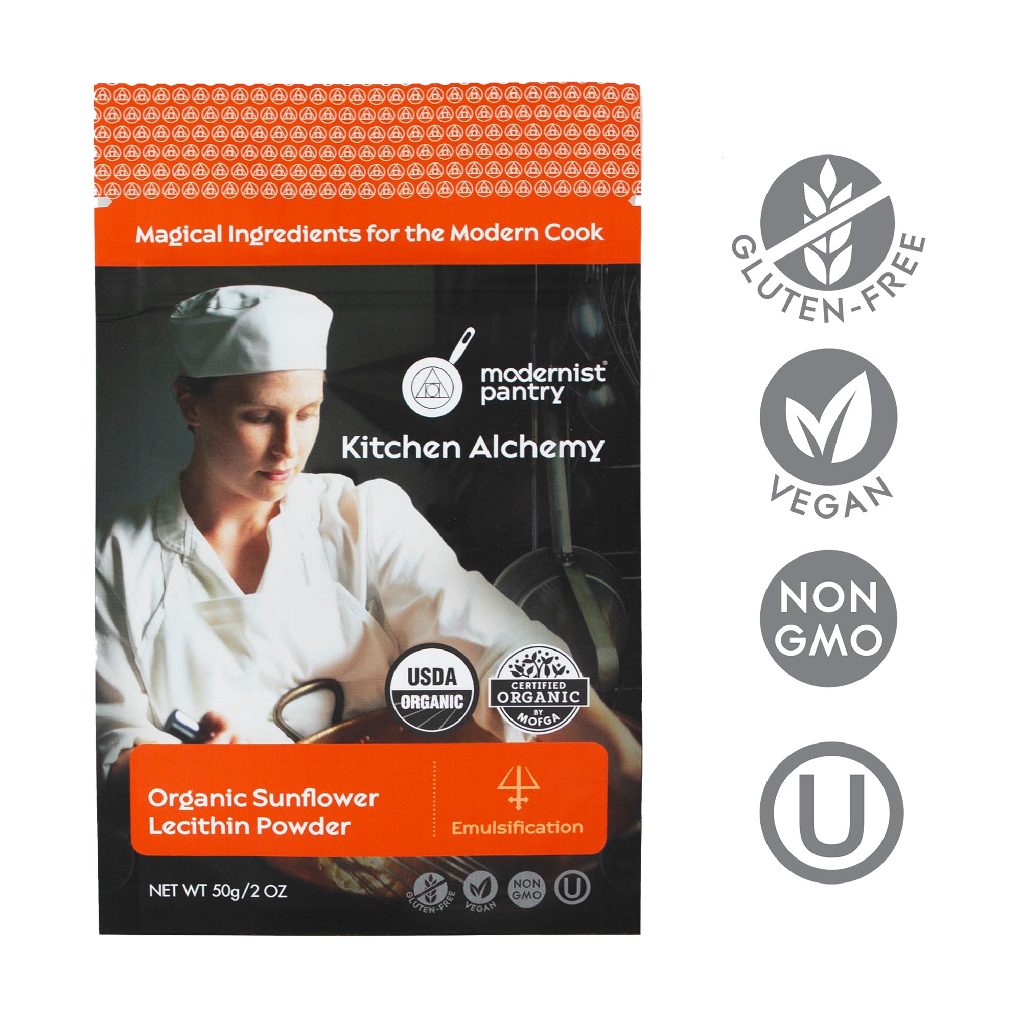 Modernist Pantry sunflower lecithin powder scoop enables precise emulsions for sauces and dressings.