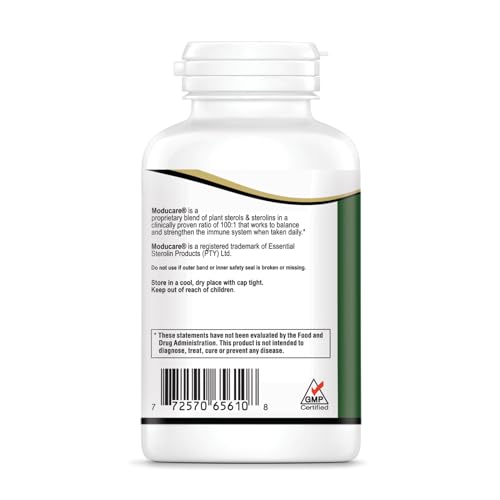 Moducare label showing 100:1 plant sterols ratio supporting immune balance.