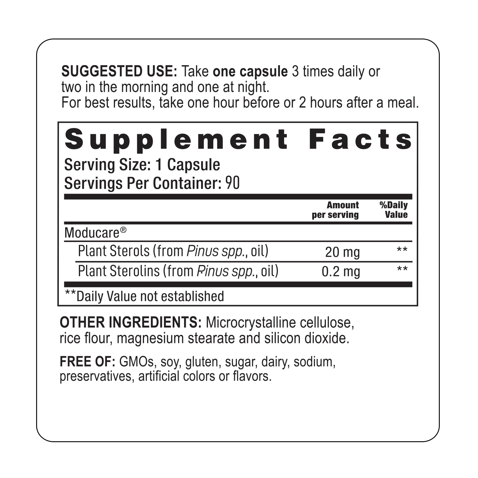 Moducare plant sterols and sterolins blend in vegetarian capsules for daily use