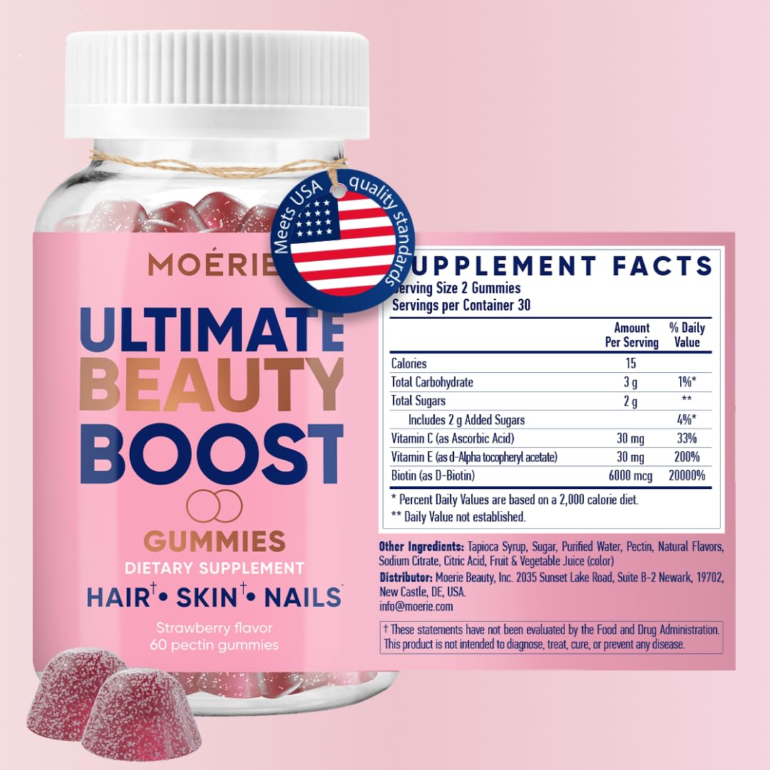 Moerie gummies closeup with fruity texture for healthier hair growth