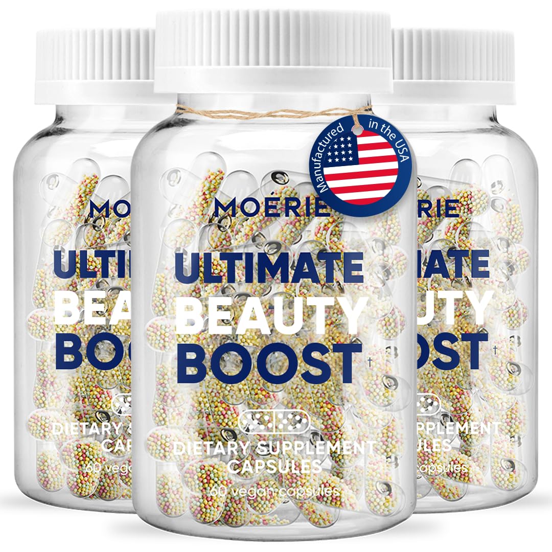 Moerie Hair Growth Supplement bottle with label signaling hair vitality support.