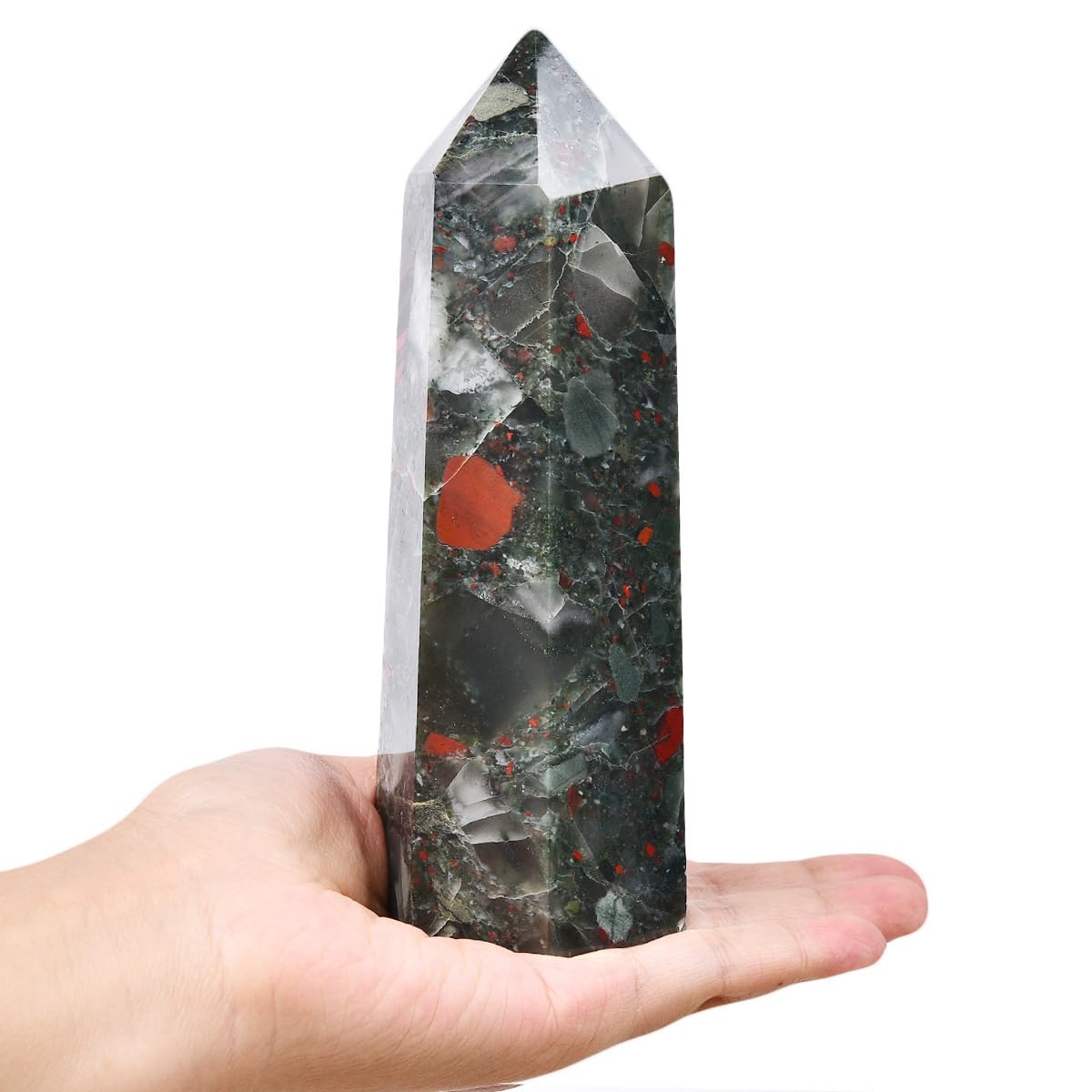 MOGEMT Africa Bloodstone Obelisk Tower with six facets for energy balance in spaces