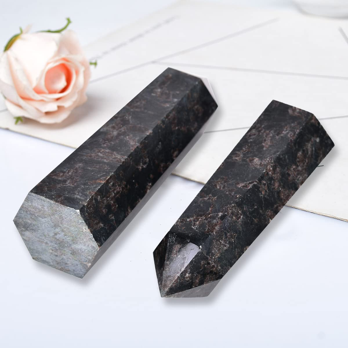 MOGEMT Astrophyllite Quartz Obelisk Tower altar setup enhances sacred space