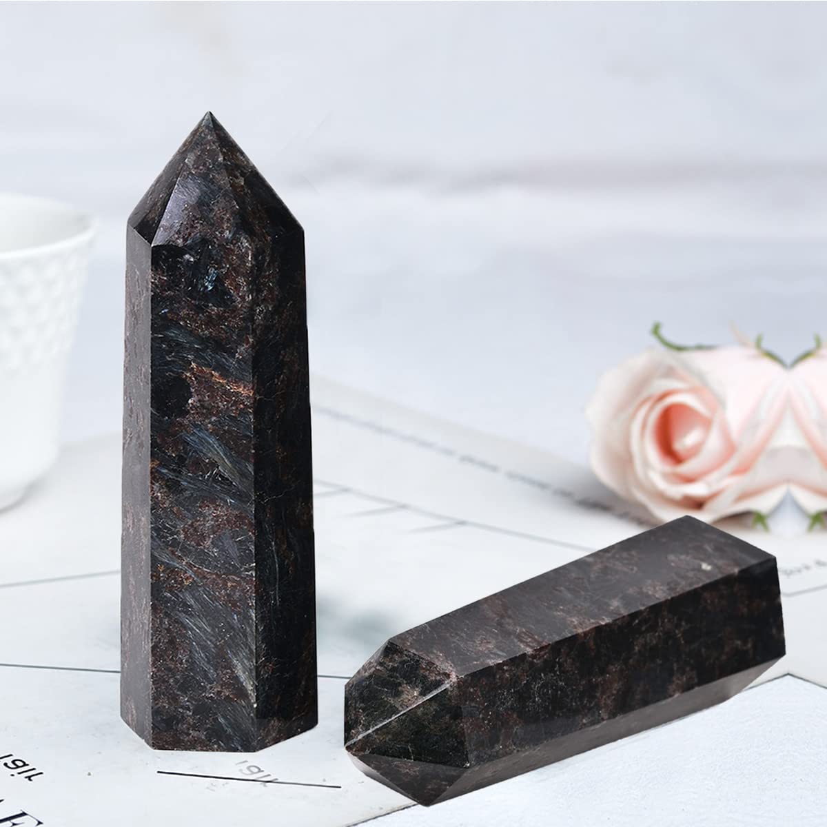 MOGEMT Astrophyllite Quartz Obelisk Tower meditation room centerpiece for mindfulness